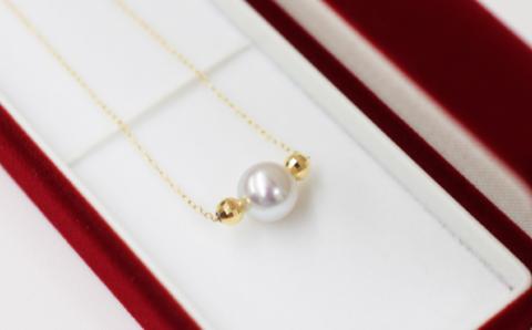S085-371_8.5mm - 9mm ネックレス あこや 真珠 ナチュラルカラー 1粒 ネックレス ペンダント K18 珍珠 シリコン入りミラーボール 【K18YG】 K18YG