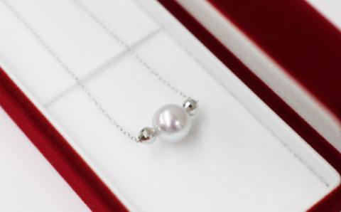 S085-372_8.5mm - 9mm ネックレス あこや 真珠 ナチュラルカラー 1粒 ネックレス ペンダント K18 珍珠 シリコン入りミラーボール 【K18WG】 K18WG