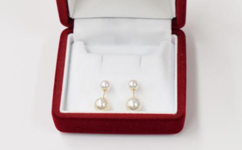 S101-183_あこや真珠 パール ピンク ピアス ベビー スタッド 両耳 7.5mm - 8mm × 5.5mm - 6mm