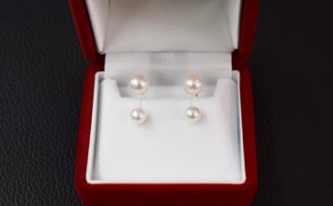 S101-249_天草産 5.5mm-6mm＆7.5mm-8mm ピアス あこや真珠 ホワイトピンク スタッド ダブルパール L字 K18 K14 ベビー 花珠級