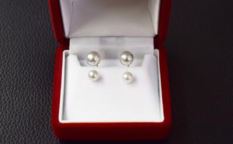 S101-252_天草産 6mm-6.5mm＆8mm-8.5mm ピアス あこや真珠 ナチュラル スタッド ダブルパール L字 K18 K14 真多麻級