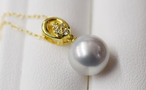 S101-265_天草産 9mm - 9.5mm ネックレス あこや真珠 ナチュラル ダイヤモンド 0.03ct K18 真多麻級