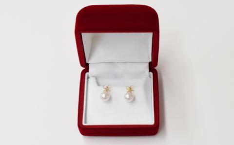 S101-284_7.5-8mm あこや真珠 りぼん リボン スタッドピアス ピアス ピンク 18金 【K18YG】 K18YG