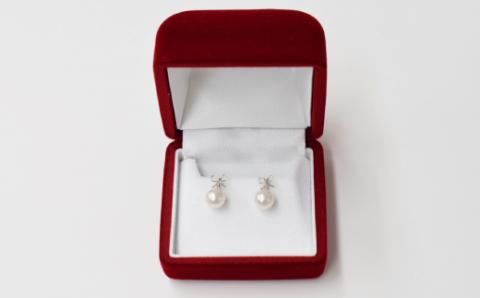 S101-285_7.5-8mm あこや真珠 りぼん リボン スタッドピアス ピアス ピンク 18金 【K14WG】 K14WG