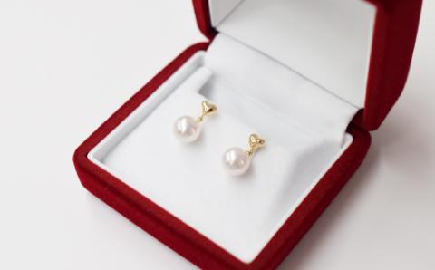 S101-287_7.5-8mm ホワイトピンク あこや真珠 パールピアス ハート パール ピアス 【K18YG】 K18YG