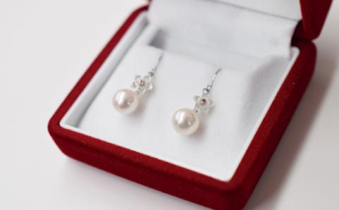 S101-291_7.5-8mm あこや真珠 シェル ピンクトルマリン ブルートパーズ フックピアス フラワー 花柄 半貴石 真珠 ピアス ホワイト ピンク 花珠級 【K14WG】 K14WG