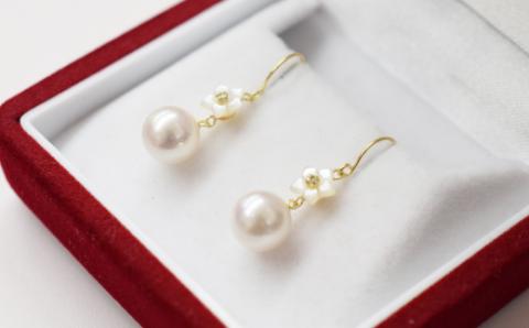 S101-292_7.5-8mm あこや真珠 シェル ピンクトルマリン ブルートパーズ フックピアス フラワー 花柄 半貴石 真珠 ピアス ホワイト ピンク 花珠級 【K18YG】 K18YG