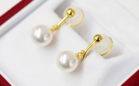 【G：イヤリング SV925（ゴールド）※ブラタイプ】S101-300_天草産 9mm - 9.5mm あこや真珠 ホワイトピンク 花珠級 スタッド パール G：イヤリング SV925（ゴールド）※ブラタイプ