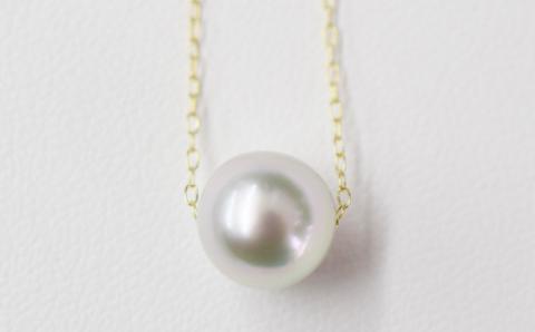 S101-323_天草産 9mm - 9.5mm ネックレス あこや真珠 ナチュラル 1粒 スルー K10 【K10YG】 K10YG