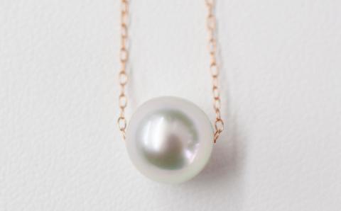 S101-325_天草産 9mm - 9.5mm ネックレス あこや真珠 ナチュラル 1粒 スルー K10 【K10PG】 K10PG