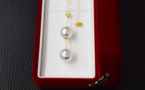 S101-327_天草産 9mm - 9.5mm Yスタイル ネックレス あこや真珠 ナチュラル 2連 K18 真多麻級 【A：K18YG】 K18YG