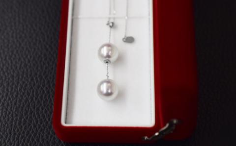 S101-328_天草産 9mm - 9.5mm Yスタイル ネックレス あこや真珠 ナチュラル 2連 K18 真多麻級 【B：K18WG】 K18WG