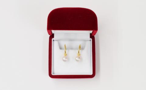 S101-334_あこや真珠 パール ピアス ピンク フープ スタッド 両耳 8mm - 8.5mm【K18YG】 K18YG