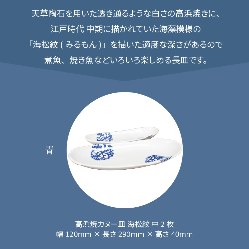 S026-051_天草 高浜焼カヌー皿 中2枚 計2枚入りセット（青） 青