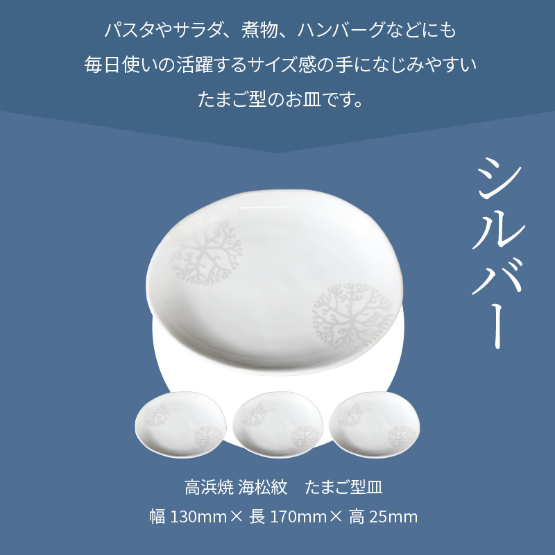 S026-139_天草 高浜焼 たまご型皿 シルバー4枚