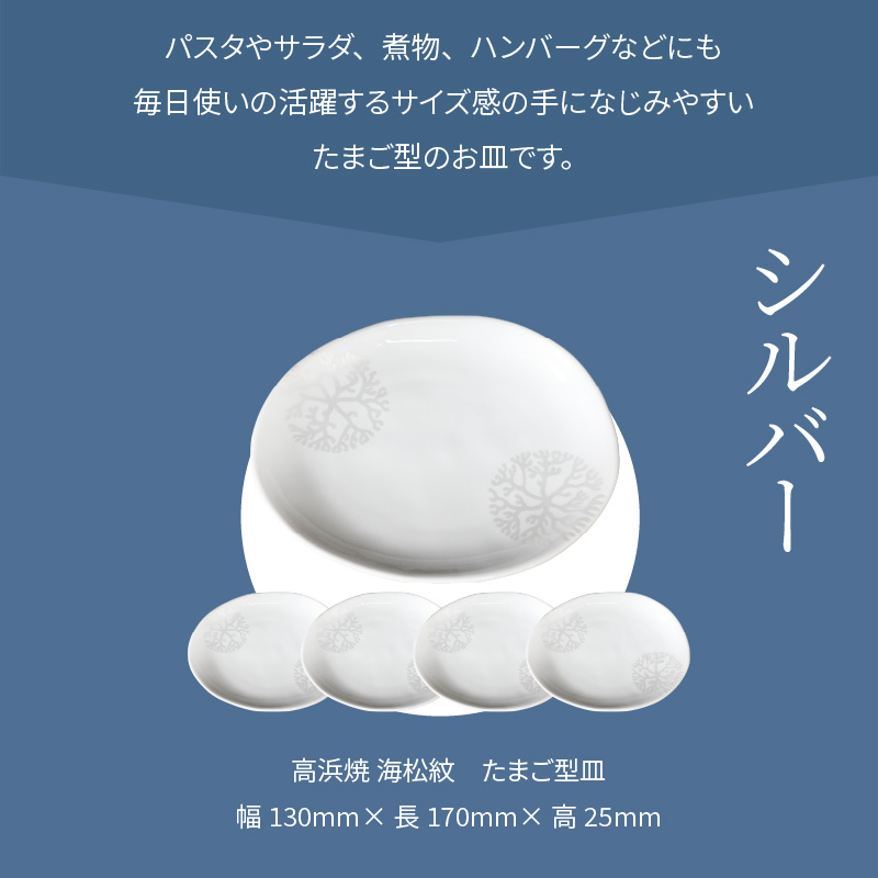 S026-144_天草 高浜焼 たまご型皿 シルバー5枚