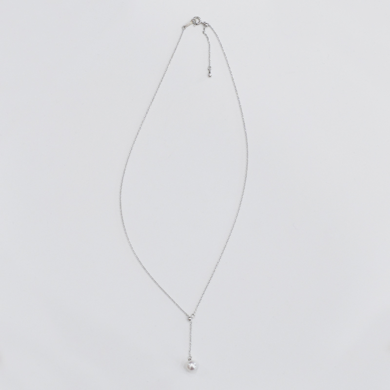 S085-397_あこや真珠 ホワイトピンク 7.5mm - 8mm 1粒 ネックレス Yスタイル SV925 シルバー925 あずきチェーン 真珠