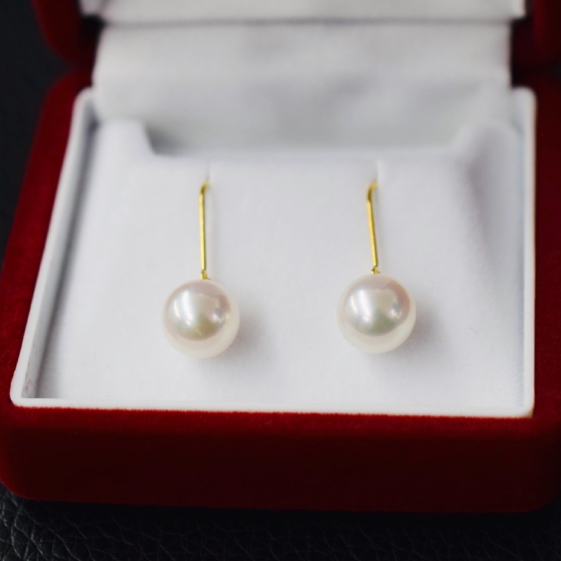 S085-477_あこや真珠 天草 ピアス フック 7.5mm - 8mm ホワイトピンク 真珠