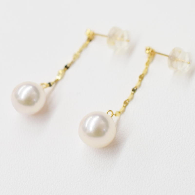 S085-480_あこや真珠 天草 ピアス アメリカン ダイヤモンド 0.02ct 7.5mm - 8mm ホワイトピンク 真珠