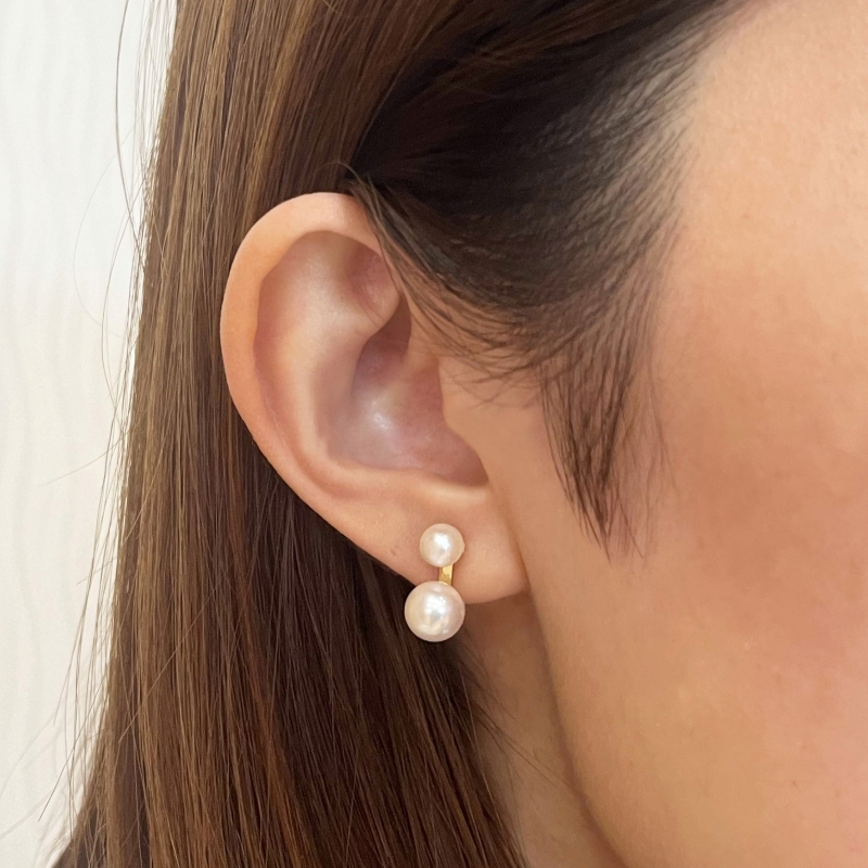 S085-495_あこや真珠 天草 ピアス 2連 5.5mm - 6mm 7.5mm - 8mm ホワイトピンク 真珠