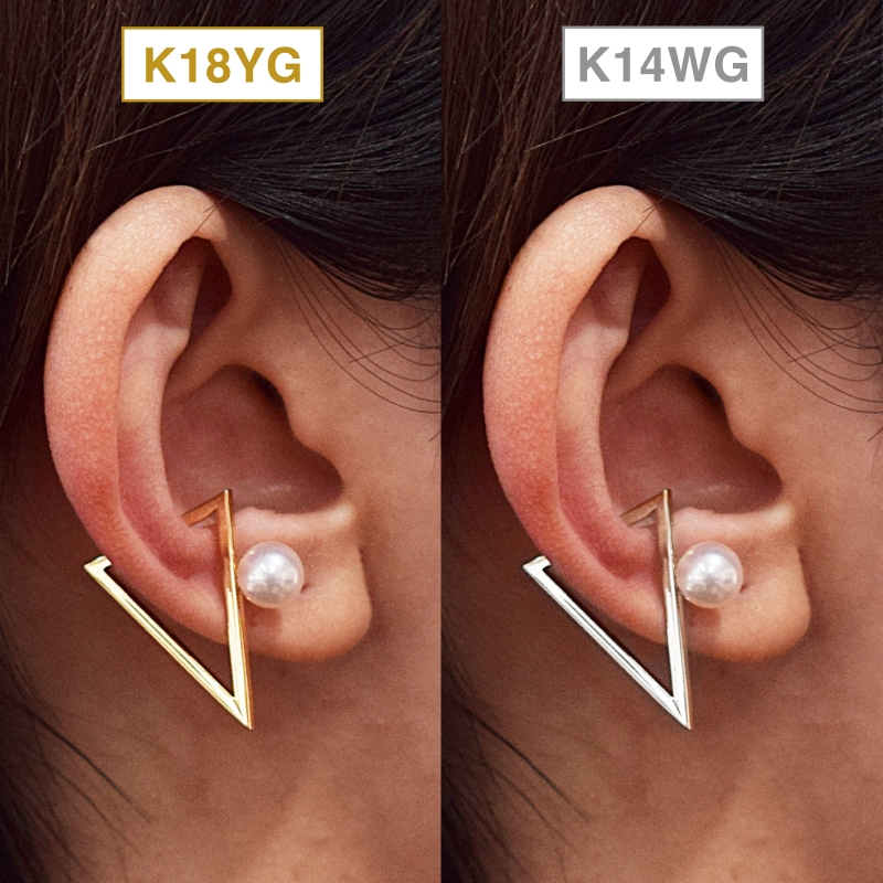 S085-515_あこや真珠 天草 イヤーカフ 6mm - 6.5mm ホワイトピンク 真珠 三角