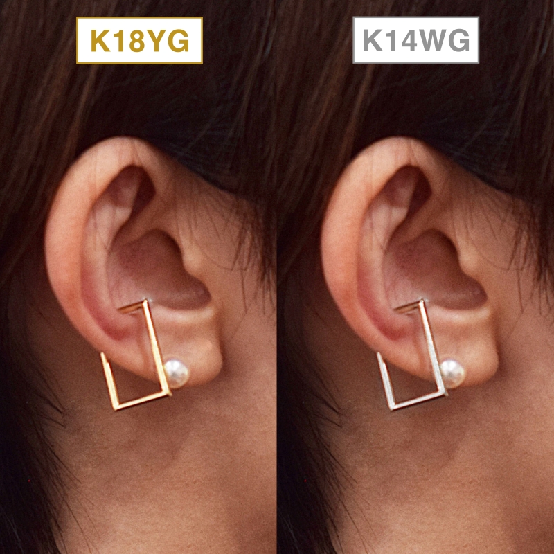 S085-518_あこや真珠 天草 イヤーカフ 6mm - 6.5mm ホワイトピンク スクエア