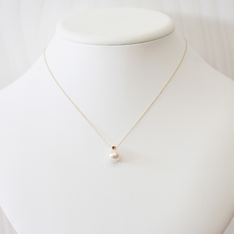 S085-535_あこや真珠 ペンダント ネックレス 8ｍｍ - 8.5mm K10 天草 熊本 ホワイトピンク 誕生石 １月 ガーネット 半貴石 本真珠