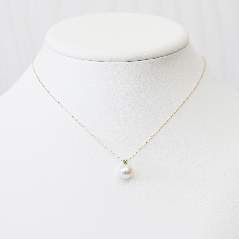S085-547_あこや真珠 ペンダント ネックレス 8mm - 8.5mm K10 天草 熊本 ホワイトピンク 誕生石 5月 エメラルド 半貴石 本真珠