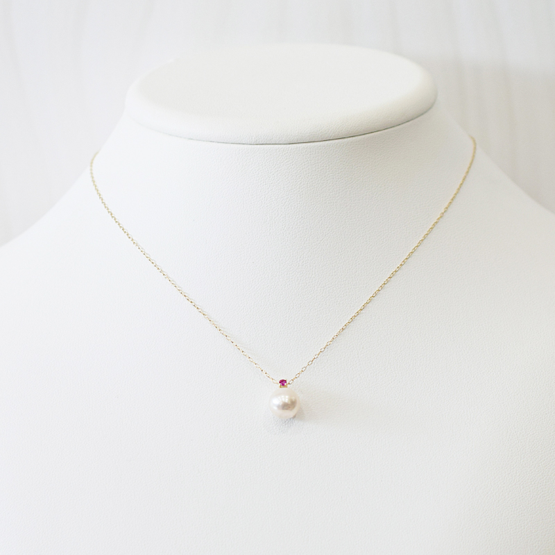 S085-553_あこや真珠 ペンダント ネックレス K10 8mm - 8.5mm 天草 熊本 ホワイトピンク 誕生石 7月 ルビー 半貴石 本真珠