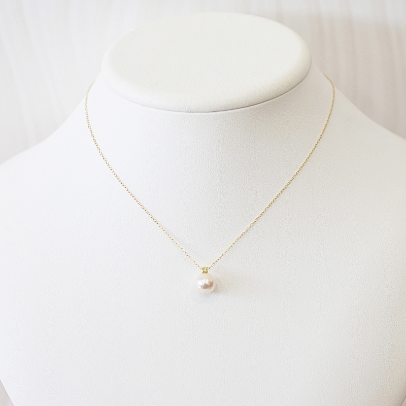 S085-556_あこや真珠 ペンダント ネックレス K10 8mm - 8.5mm  天草 熊本 ホワイトピンク 誕生石 8月 ペリドット 半貴石 本真珠