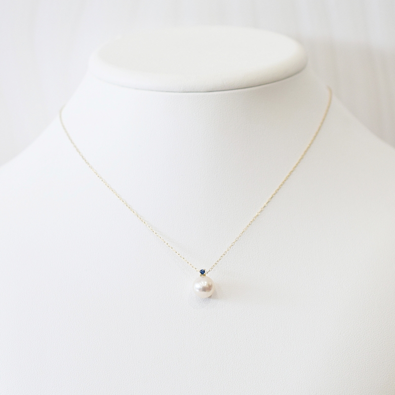 S085-559_あこや真珠 ペンダント ネックレス 8mm - 8.5mm K10 天草 熊本 ホワイトピンク 誕生石 9月 サファイヤ 半貴石 本真珠