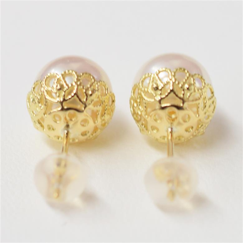 S101-426_あこや真珠 天草 熊本 ピアス 菊皿 8mm - 8.5mm 花型 ホワイトピンク K18 K14 本真珠