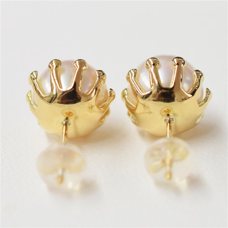 S101-429_あこや真珠 天草 熊本 ピアス ミルククラウン 8mm - 8.5mm 皿 花型 花びら ホワイトピンク