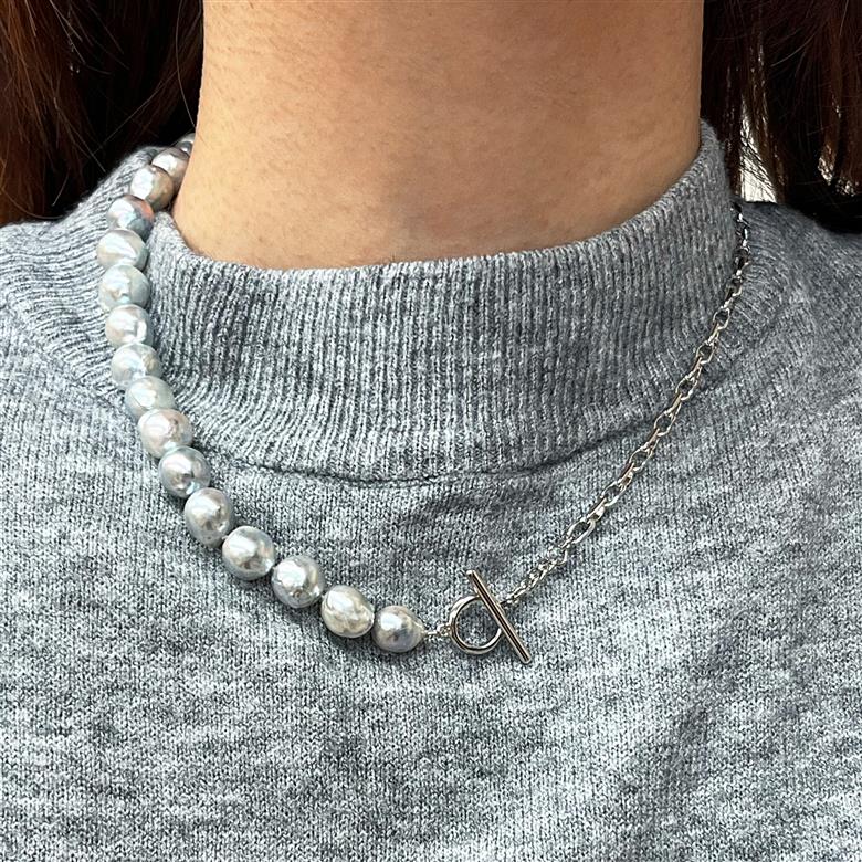 S101-441_あこや真珠 天草 ネックレス バロック 9mm - 9.5mm ナチュラル 無調色 マンテル