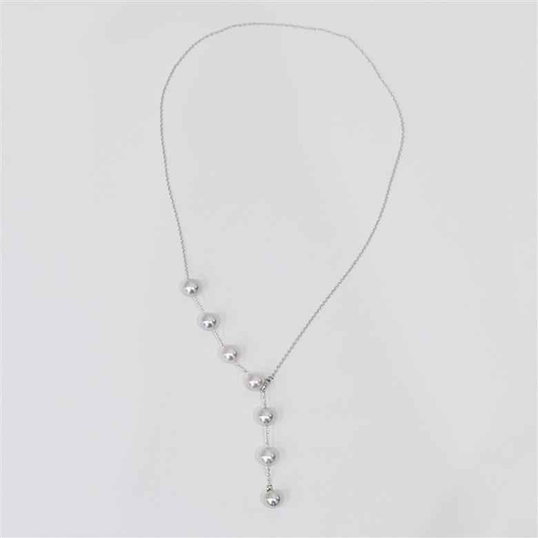 S101-449_あこや真珠 天草 ネックレス マルチ Y字 無調色 8mm - 8.5mm ナチュラル SV シルバー