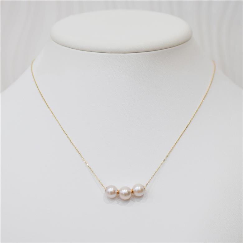 S101-453_あこや真珠 天草 ネックレス ピンク スルー シリコン 3連 7.5mm - 8mm  調色