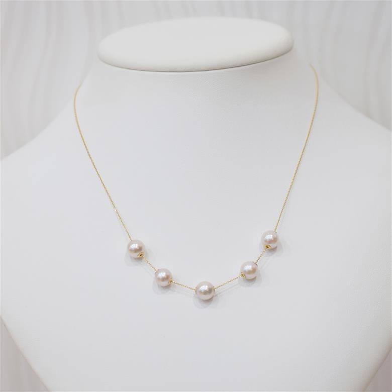 S101-456_あこや真珠 天草 ネックレス ピンク スルー シリコン 5連 7.5mm - 8mm  真珠 調色