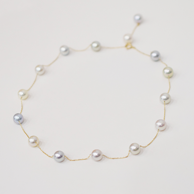 S101-462_あこや真珠 天草 ネックレス ステーション マルチ Y字 2WAY 無調色 8mm - 8.5mm K18