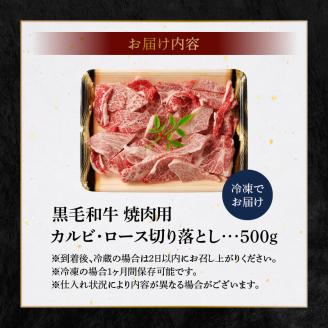 S001-026_黒毛和牛 焼肉 カルビ ロース 切り落とし 500g A4 ～ A5