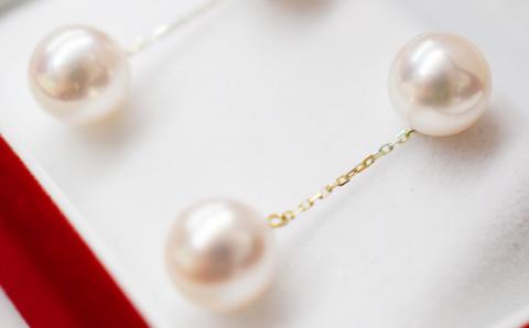 S085-224_天草産 スタッドピアス ダブルパール 7.5-8mm ピンク あこや真珠