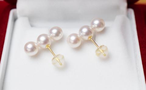 S085-234_あこや真珠 パール 3連 ピンク ピアス 5.5mm ～ 6mm 両耳 ベビー