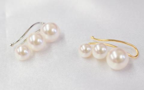 S085-237_あこや真珠 パール ピンク 3連 イヤーカフ ベビー 5.5mm ～ 7.5mm