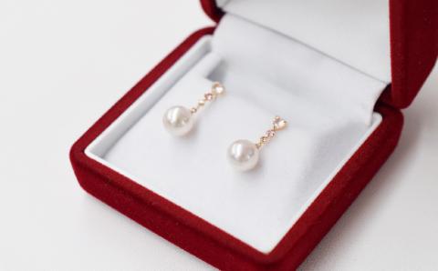 S085-298_ホワイトトパーズ ローズクォーツ ピンクトルマリン スタッド ピアス 7.5-8mm K18PG 花珠級 半貴石 あこや真珠 ピアス あこや 真珠 プレゼント パール 真珠 akoy