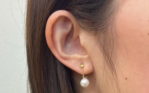 【G：シリコン小 K18YG（イエローゴールド）※ブラ】S085-334A_天草産 8mm - 8.5mm あこや真珠 ホワイトピンク 花珠級 イヤリング パールイヤリング K18 K14 G：シリコン小 K18YG（イエローゴールド）※ブラ