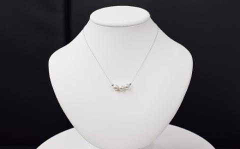 S085-375_8mm - 8.5mm ネックレス あこや真珠 ナチュラルカラー 3連 3粒 ネックレス ペンダント K18 珍珠 シリコン入りミラーボール 【K18WG】 K18WG