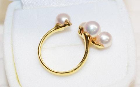 S101-197_あこや真珠 パール リング ダイヤ ベビー 0.07ct 5mm～6.5mm 4珠