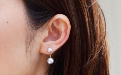 S101-252_天草産 6mm-6.5mm＆8mm-8.5mm ピアス あこや真珠 ナチュラル スタッド ダブルパール L字 K18 K14 真多麻級