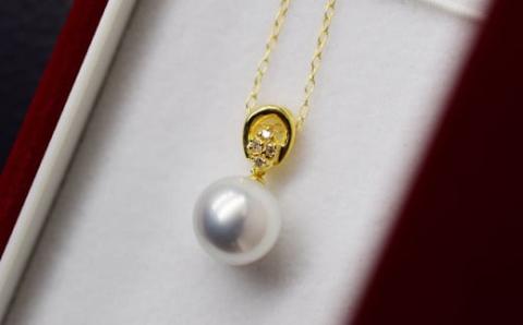 S101-265_天草産 9mm - 9.5mm ネックレス あこや真珠 ナチュラル ダイヤモンド 0.03ct K18 真多麻級