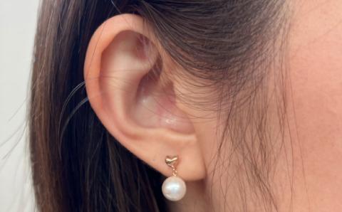 S101-289_7.5-8mm ホワイトピンク あこや真珠 パールピアス ハート パール ピアス 【K18PG】 K18PG