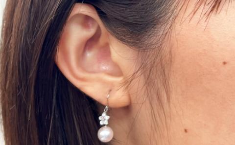 S101-291_7.5-8mm あこや真珠 シェル ピンクトルマリン ブルートパーズ フックピアス フラワー 花柄 半貴石 真珠 ピアス ホワイト ピンク 花珠級 【K14WG】 K14WG